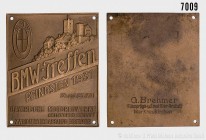 Weimarer Republik, einseitige Messingplakette 1931, auf das BMW-Treffen Pfingsten 1931 Zweigniederlassung Eisenach, Herstellermarke "G. Brehmer Münzpr...