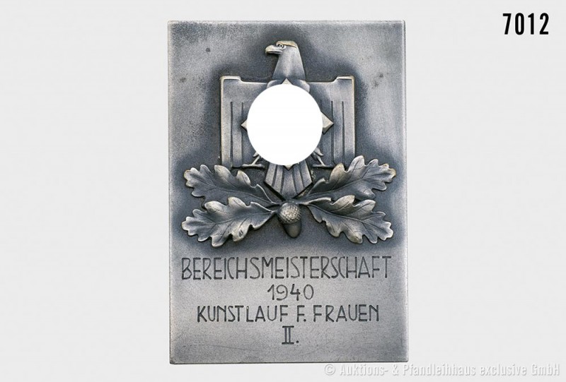 Drittes Reich, einseitige Plakette "Bereichsmeisterschaft 1940 Kunstlauf f. Frau...