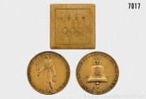 Drittes Reich, Olympische Spiele Berlin 1936, Medaille (Gelb-Bronze) von K. Roth, beim Bayerischen Hauptmünzamt. Vs. OLYMPISCHE SPIELE BERLIN MCMXXXVI...