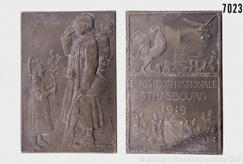 Frankreich, Straßburg, Bronzegussplakette 1919, von H. Nocq, anlässlich der Nati...