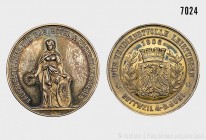Medaille, Bronze vergoldet, Rottweil 1906, Preismedaille der Fachausstellung für das Hotel- und Wirtschaftswesen. Vs. Personifikation des Gewerbes mit...
