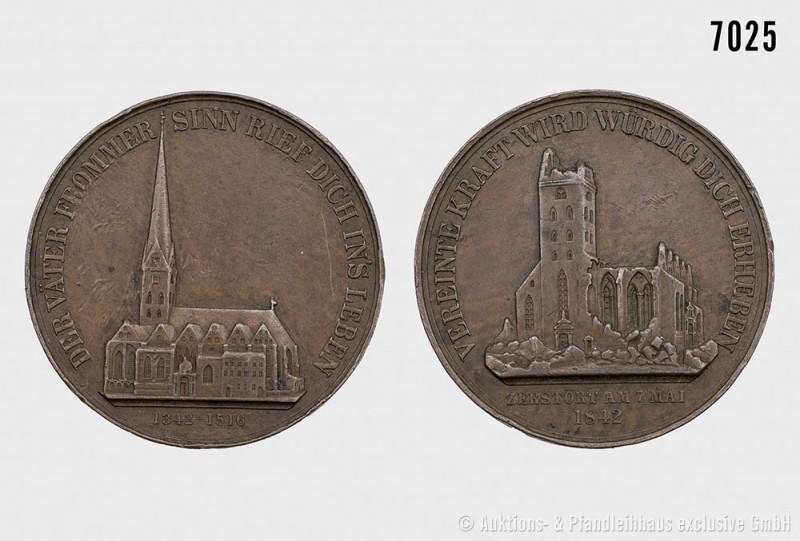 Hamburg, Bronzemedaille, von M. H. Wilkens & Söhne, auf die am 7. Mai 1842 durch...