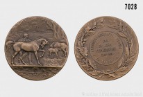 Frankfurt am Main, Bronzemedaille zum 50-jährigen Jubiläum des Landwirtschaftlichen Vereins 1860-1910, von Degeorge / H. Dubois. Vs. Pferde mit Stallb...