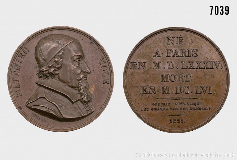 Frankreich, Bronzemedaille 1821, auf den Staatsmann Matthieu Molé (1584-1656), v...