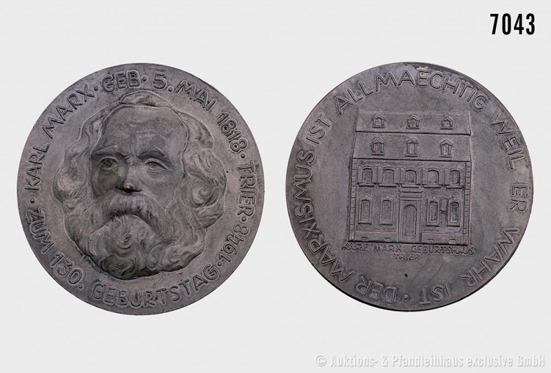 Konv. von zwei Medaillen auf Karl Marx, bestehend aus: Bronzemedaille 1947. Vs. ...