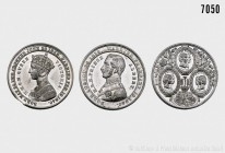 Großbritannien, Messingdöschen mit 4 Zinn-Medaillen o. J. (ca. 1851), Huldigung der Königsfamilie von Queen Victoria und Prinz Albert ("Europe`s Glory...