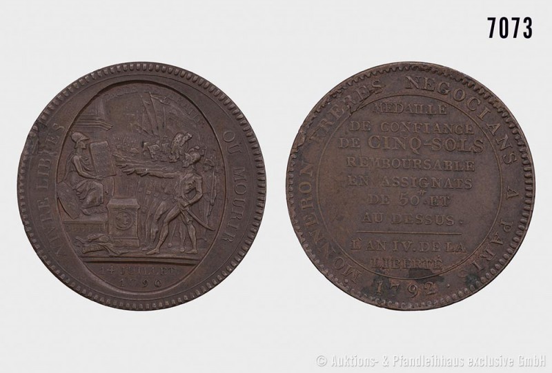 Frankreich, Bronzemedaille de confiance zu 5 Sols AN IV/1792, Paris, von A. Dupr...