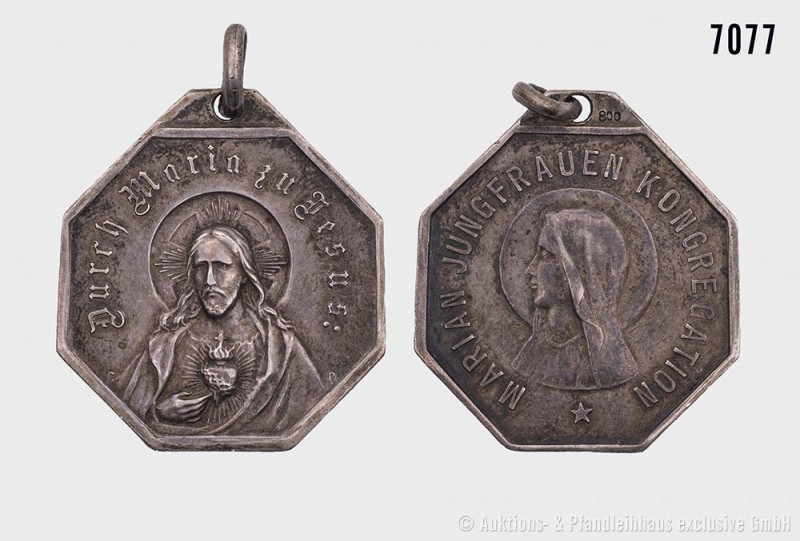 Achteckige tragbare Wallfahrtsmedaille o. J. (ca. 1900), 800er Silber, der Maria...