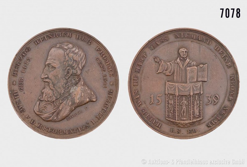 Altdeutschland, Bronzemedaille 1839, von Johann Riedel, auf das 300. Jubiläum de...