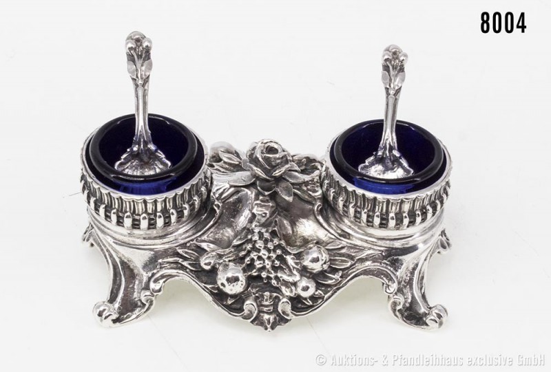 Tischkultur: Russland, Doppelsaliere, ca. 1960, 800er Silber, mit blauem Glasein...