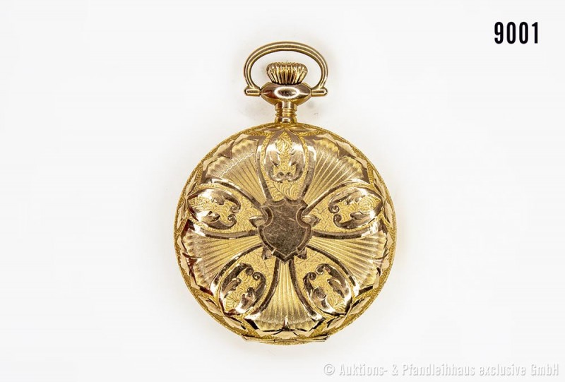 Goldene Damentaschen-Sprungdeckeluhr, mit 3 Sprungdeckeln, 14 Karat Gold, Waltha...