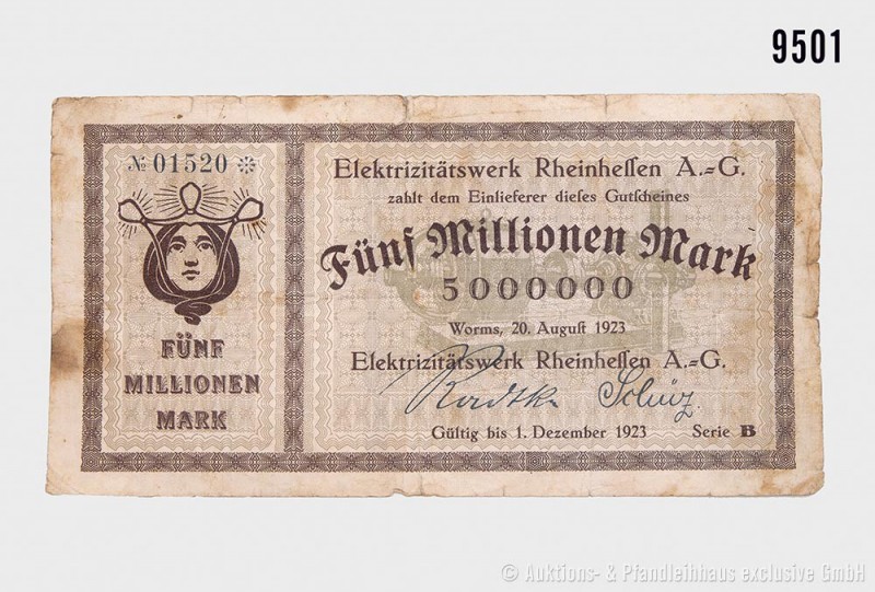 Weimarer Republik, Zeit der Hyperinflation, Konv. von 2 Geldscheinen: 5 Millione...