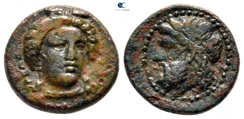 Sicily. Gela circa 339-310 BC. 
Bronze Æ

14 mm., 2,93 g.

Head of Demeter ...