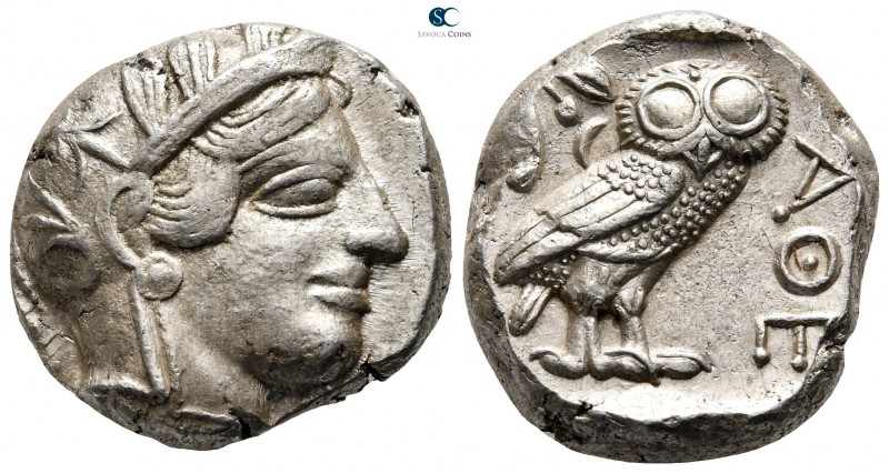 Attica. Athens circa 454-404 BC. 
Tetradrachm AR

23 mm., 17,23 g.

Head of...