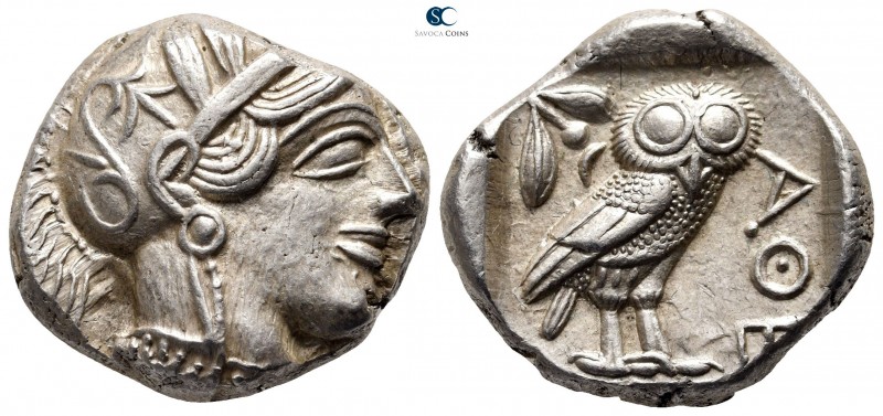 Attica. Athens circa 454-404 BC. 
Tetradrachm AR

24 mm., 17,21 g.

Head of...