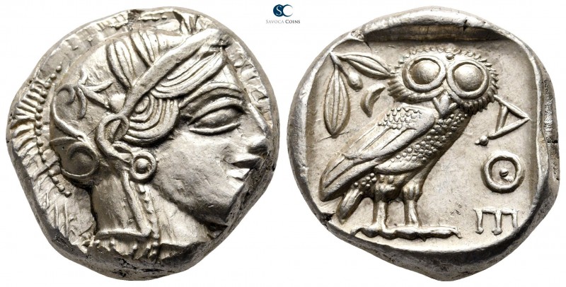 Attica. Athens circa 454-404 BC. 
Tetradrachm AR

24 mm., 17,20 g.

Head of...