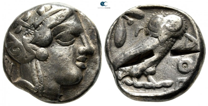 Attica. Athens 454-404 BC. 
Tetradrachm AR

24 mm., 17,14 g.

Head of Athen...