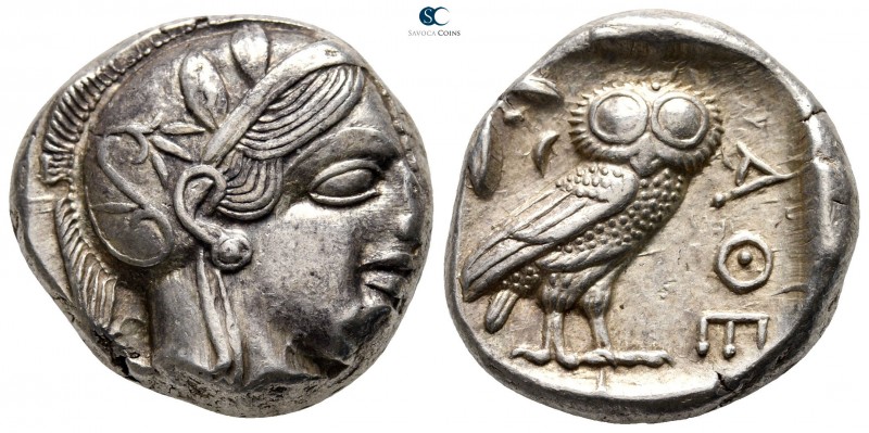 Attica. Athens circa 454-404 BC. 
Tetradrachm AR

23 mm., 17,19 g.

Head of...