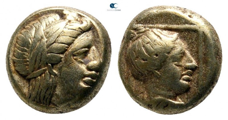 Lesbos. Mytilene 377-326 BC. 
Hekte EL

8 mm., 2,57 g.

Laureate head of Ap...