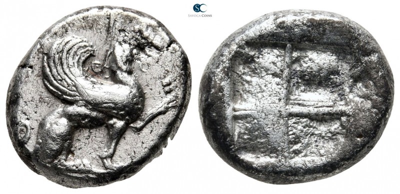 Ionia. Teos 540-478 BC. 
Drachm AR

17 mm., 5,89 g.

Griffin seated to righ...