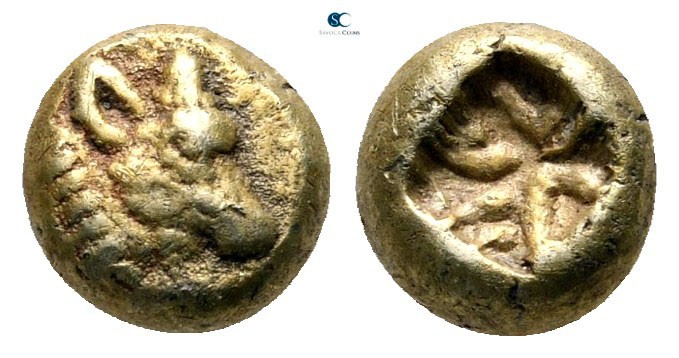 Ionia. Uncertain mint 600-550 BC. 
Hemihekte EL

7 mm., 1,16 g.

Bull's hea...