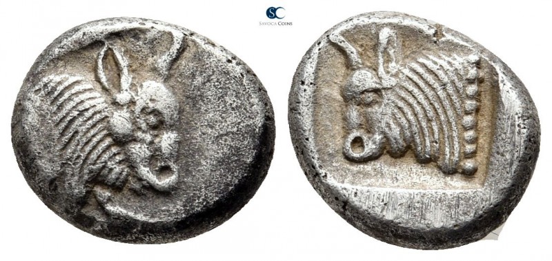 Caria. Uncertain mint circa 500-400 BC. 
Diobol AR

12 mm., 2,10 g.

Forepa...