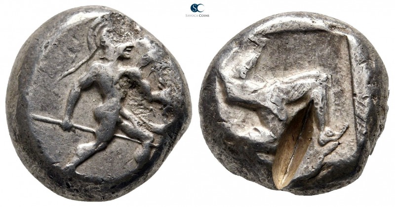 Pamphylia. Aspendos circa 465-430 BC. 
Stater AR

18 mm., 10,85 g.

Helmete...