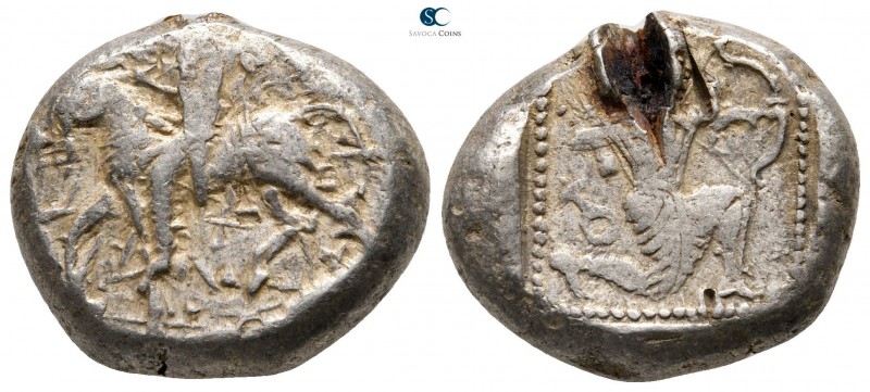 Cilicia. Tarsos 425-400 BC. 
Stater AR

21 mm., 10,85 g.

Horseman (Cilicia...