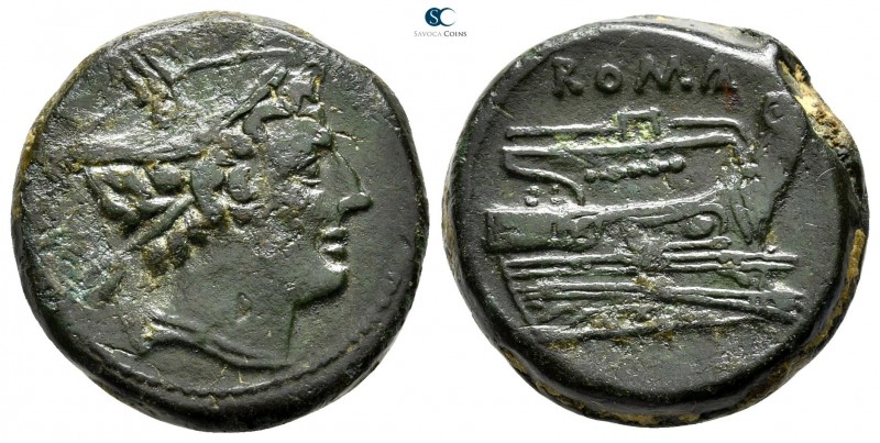 Anonymous 217-215 BC. Rome
Semuncia Æ

20 mm., 7,59 g.

Head of Mercury rig...