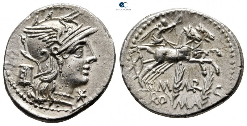 M. Marcius Mn. F 134 BC. Rome
Denarius AR

20 mm., 4,01 g.

Helmeted head o...