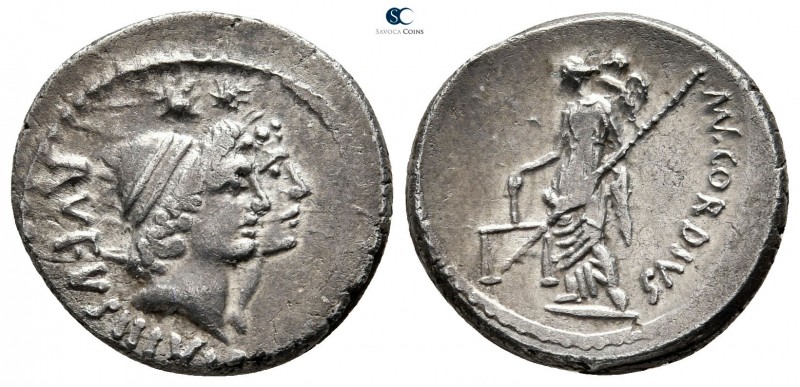 Mn. Cordius Rufus 46 BC. Rome
Denarius AR

17 mm., 3,84 g.

Jugate heads of...