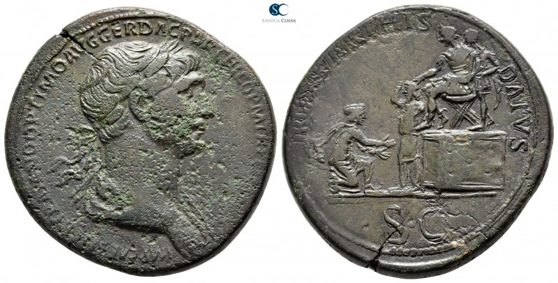 Trajan AD 98-117. Rome
Sestertius Æ

35 mm., 25,72 g.

[IMP CAES NER TRAIA]...