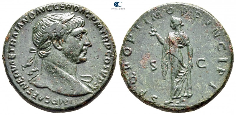 Trajan AD 98-117. Rome
As Æ

27 mm., 10,14 g.

IMP CAES NERVAE TRAIANO AVG ...