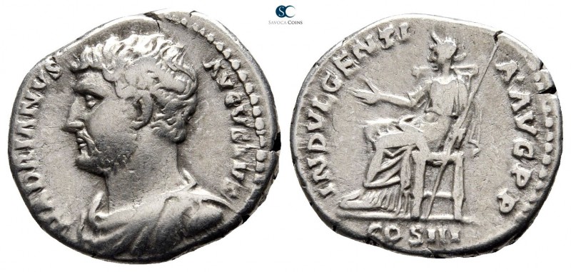 Hadrian AD 117-138. Rome
Denarius AR

17 mm., 3,47 g.

HADRIANVS AVGVSTVS, ...
