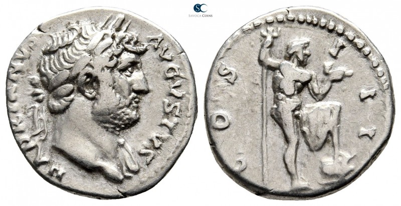 Hadrian AD 117-138. Rome
Denarius AR

17 mm., 3,35 g.

HADRIANVS AVGVSTVS, ...