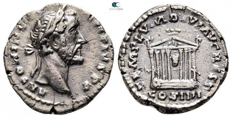 Antoninus Pius AD 138-161. Rome
Denarius AR

17 mm., 2,70 g.

ANTON[INVS AV...