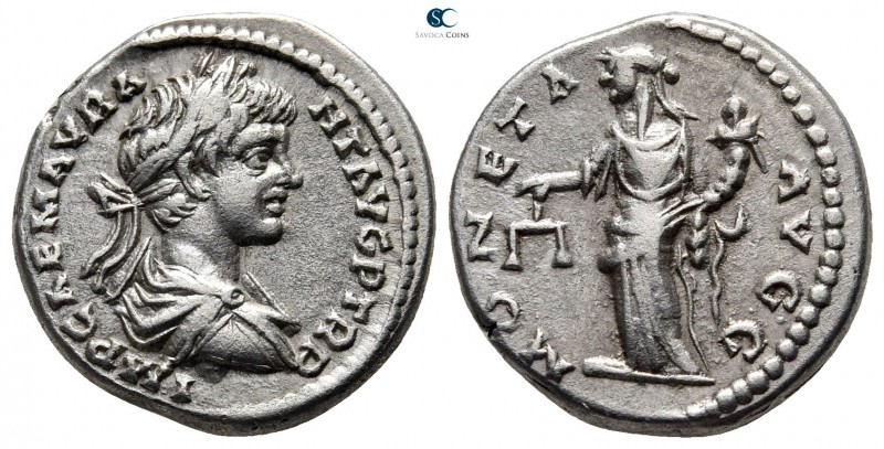 Caracalla AD 198-217. Struck AD 198. Laodicea ad Mare
Denarius AR

18 mm., 4,...