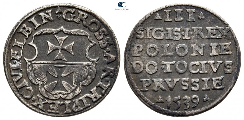 Poland. Elblag. Sigismund I AD 1506-1548.
3 Grosze AR 1539

21 mm., 2,60 g.
...
