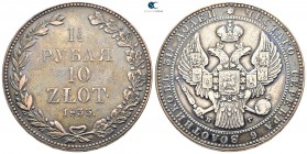 Poland. St. Petersburg.  AD 1833. Partitions of Poland; Russian-polish coins. 1-1/2 Rouble = 10 Zloty AR