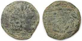 Æs 241 v. Chr 
Griechische Münzen, SICILIA. PANORMOS. Æs, nach 241 v. Chr., 5.01 g. Vs. Januskopf. Rs.: Kranz. Calciati vergl. 98. Sehr schön