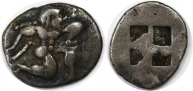 Obol 500 v. Chr 
Griechische Münzen, THRACIA. THASOS (?). Obol (?) gegen 500 v. Chr, Vs: Satyr n. r., Rs: Viergeteiltes Quadratum incusum. Silber. 0....