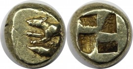 EL Hekte 500 - 475 v. Chr 
Griechische Münzen, MYSIA. Kyzikos EL Hekte, circa 500-475 v. Chr. Hound nach links / Quadripartite incuse quadratisch. (2...
