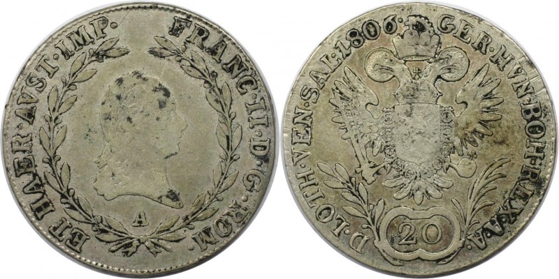 20 Kreuzer 1806 A
RDR – Habsburg – Österreich, RÖMISCH-DEUTSCHES REICH. Franz I...