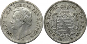 1/6 Taler 1856 F
Altdeutsche Münzen und Medaillen, SACHSEN-ALBERTINE. Johann (1854-1873). 1/6 Taler 1856 F, Silber. AKS 141. Sehr schön