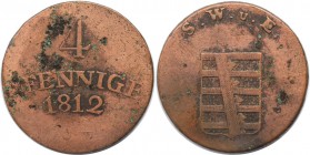 4 Pfennig 1812 
Altdeutsche Münzen und Medaillen, SACHSEN - WEIMAR - EISENACH. Carl August (1775-1828). 4 Pfennig 1812, Kupfer. AKS 9. Schön-sehr sch...
