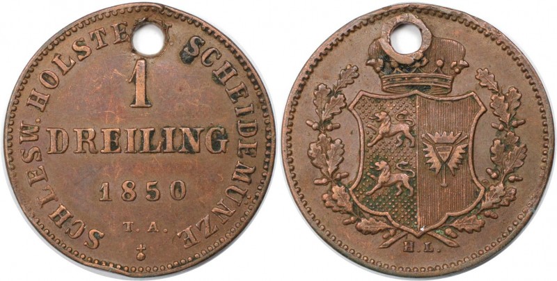 1 Dreiling 1850 TA HL
Altdeutsche Münzen und Medaillen, SCHLESWIG - HOLSTEIN. 1...