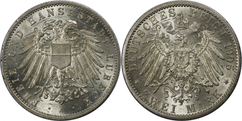 2 Mark 1905 A
Deutsche Münzen und Medaillen ab 1871, REICHSSILBERMÜNZEN, Lübeck...