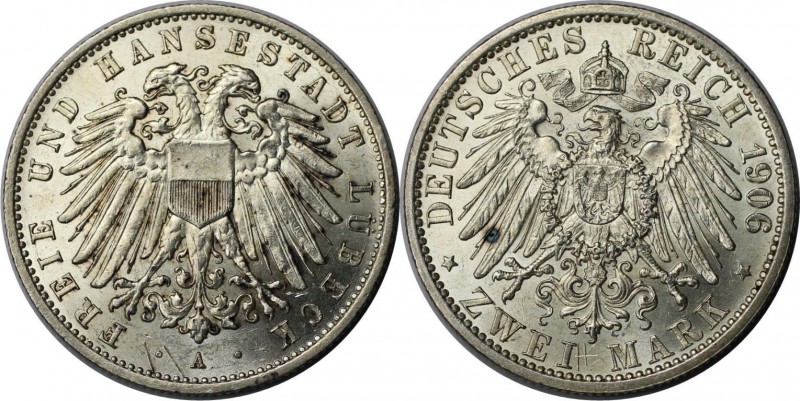 2 Mark 1906 A
Deutsche Münzen und Medaillen ab 1871, REICHSSILBERMÜNZEN, Lübeck...