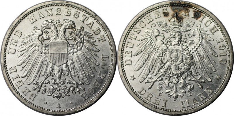 3 Mark 1910 A
Deutsche Münzen und Medaillen ab 1871, REICHSSILBERMÜNZEN, Lübeck...