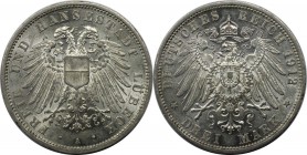 3 Mark 1912 A
Deutsche Münzen und Medaillen ab 1871, REICHSSILBERMÜNZEN, Lübeck. 3 Mark 1912 A, Silber. Jaeger 82. Stempelglanz